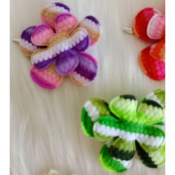 Girl's Lot Of 6 Handmade Assorted Flower Hair Clips Girl's Accessories Colorful - Picture 6 of 6